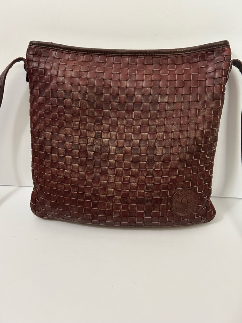 Carlos Falchi - Vintage Woven Leather Crossbody Bag  Brown w/metallic undertones